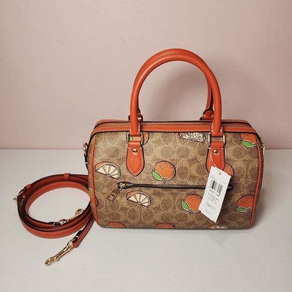Coach Rowan Satchel Bag In Signature Canvas With Orange Print CAQ61 - Picture 7 of 8
